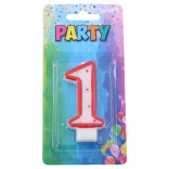 Partygyertya 1-es szám piros pöttyökkel