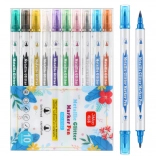 Csillámos, kétvégű metál filctollkészlet, 10 db