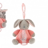 Plüss nyuszi felhúzható zeneszerkezettel és csörgővel, rózsaszín (18 × 20 cm)