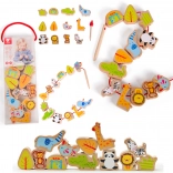 Fűzhető fa gyöngyök, zoo – Classic World, 13 db