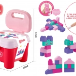 puha építőkocka-készlet tároló székkel – rózsaszín