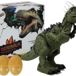 Zöld elemes dinoszaurusz projektorral, hangokkal és tojásrakással