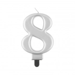 Ezüst színű tortagyertya 8-as szám alakban