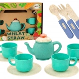 Gyerek edénykészlet csészékkel, tányérokkal, evőeszközökkel és kannával 22 darab
