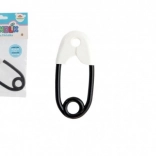 Gyermek csörgő biztosítótű formában, műanyag fehér-fekete