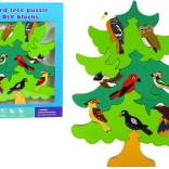 Fából készült fák puzzle erdei madarakkal DIY