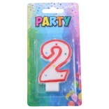 Partigyertya 2-es szám a tortára – fehér, piros szegéllyel és színes pöttyökkel