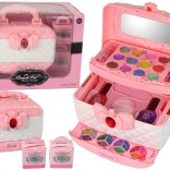 Rózsaszín‑fehér gyerek kozmetikai bőrönd sminkkel és meglepetéssel