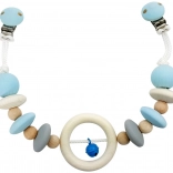 HESS babakocsi-függő természetes fából, kék csengővel