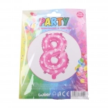 Felfújható 8-as számú rózsaszín lufi szívecskékkel