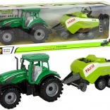 Zöld traktor lendkerékkel és lecsatolható kaszával