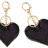 Kétoldalas flitteres szív kulcstartó ezüst-fekete