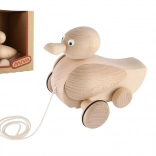 Húzós fa kacsa természetes fából, 17 cm