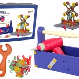 Konstrukciós építőkészlet bőröndben akkumulátoros csavarhúzóval kis ezermestereknek