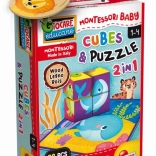 Montessori fa kockák és puzzle állatokkal