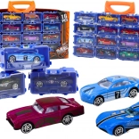 Fém kisautó készlet bőröndben, 16 darab