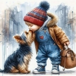 Gyémántfestés Fiú kutyussal 30x40 cm