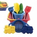 Gyerek homokozó szett kosárral, vödörrel és homokformákkal