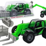 Zöld traktor kihúzható karral és cserélhető feltétekkel