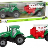 zöld traktor piros‑zöld permetezővel, súrlódásos hajtással