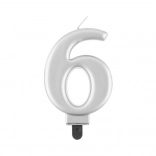 Ezüst színű, 6-os szám alakú tortagyertya