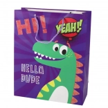 Lila papír ajándéktáska dinoszaurusszal 41,5 × 30 × 12 cm