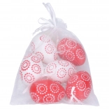 Dekoratív piros-fehér műanyag tojások 4x6 cm