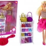 Bábu Lucy rózsaszín csillogó ruhákkal és cipő készlettel