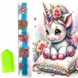 Gyémántfestés vásznon – virágos egyszarvú 23 × 30 cm