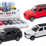 Fém személyautó 1:36 lendkerékhajtással – fekete, fehér, piros