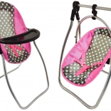 Alice babahinta és etetőszék babáknak, csillagmintával, szürke–rózsaszín