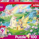 Puzzle Bayala: varázslatos egyszarvúk 100 darabbal és SCHLEICH figurával
