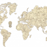 Fából készült világtérkép állatokkal M méret (57 × 38 cm) WOODEN CITY