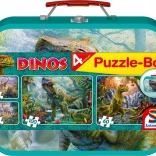 Gyerek dinoszauruszos puzzle 4 az 1-ben bádogbőröndben