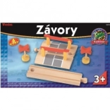 Vasúti átjáró sorompókkal és táblákkal