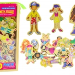 Fa mágneses figurák színes jelmezekben, 20 db