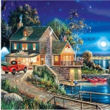 gyémántfestés tóparti ház 30 × 40 cm