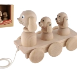 Húzogatós fa játék három kutyával 22 cm