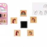 Fa bélyegzők párnával – unikornisok és szivárvány (5+1), 3 × 3 cm