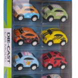 8 darabos fém kisautó készlet visszahúzós meghajtással és gumigumikon