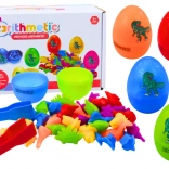 Válogató tojások dinoszauruszokkal és csipesszel, 6 db