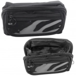 fekete kihajtható iskolai tolltartó átlátszó zsebbel