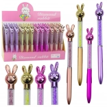 Golyóstoll nyuszival és csillogó kövecskékkel, 0,7 mm-es kék betét