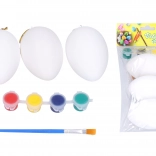Kifesthető tojások 5 × 8 cm, 3 darabos készlet festékkel és ecsettel
