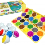 Fejlesztő tojásválogató 12 db – járművek, színek és formák