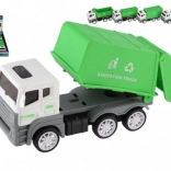 Műanyag építőipari teherautó lendkerekes meghajtással, 14 cm – 5 féle, 10 db a dobozban