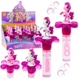 Unikornis buborékpálca forgó virággal és LED fénnyel, 20 cm