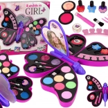 Gyermek sminkkészlet, pillangó, lila – szemhéjpúderek, szájfények és körömlakkok