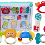 Állatformájú gyerek csörgők és rágók készlet, 8 db