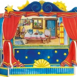 Lakkozott fa asztali bábszínpad